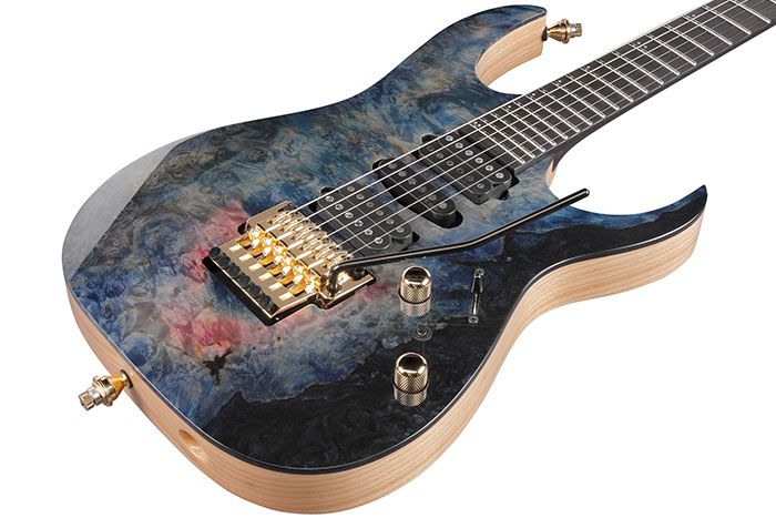 Burl Maple & Blue Resin top / Swamp Ash body