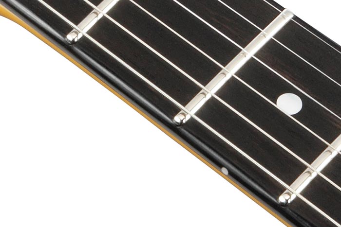 Jumbo frets with j.custom fret edge treatment